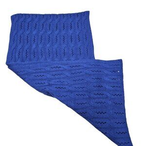 Celeste Royal Blue Wool & Cashmere Open‎ Knit Infinity Scarf Stretchy Wide Soft